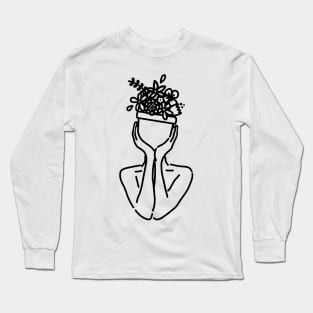 Plant gal minimal line drawing Long Sleeve T-Shirt